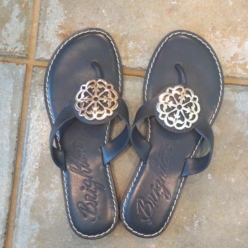 Brighton Navy Sandal Thong with Silver Medallion